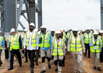 President Daniel Chapo and members of his delegation during a walkabout at the Mozambique LNG Project site in Afungi following the announcement of the full takeover of the multi billion dollar development.