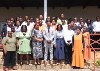 Officials from the Ministry of Information Communications and Technology, RSTI representatives and stakeholders pose for a group photo during the review of the draft Indigenous Knowledge Systems policy