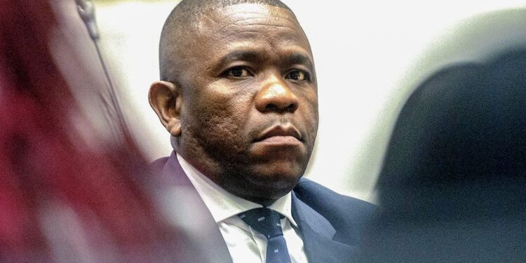 Lieutenant General Nhlanhla Mkhwanazi testifies at the parliamentary ad hoc committee’s inquiry on 7 October 2025. (Photo: Gallo Images / Brenton Geach)