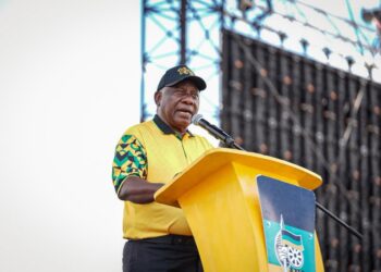 President Cyril Ramaphosa addressing ANC members during the party’s 114th birthday celebrations in Rustenburg. Photo by X/@myanc