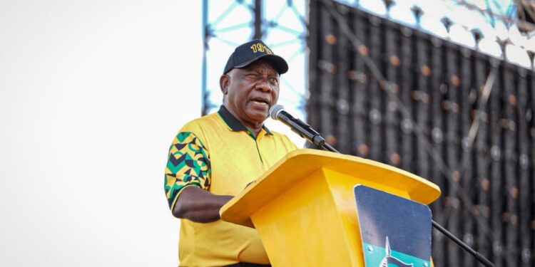 President Cyril Ramaphosa addressing ANC members during the party’s 114th birthday celebrations in Rustenburg. Photo by X/@myanc