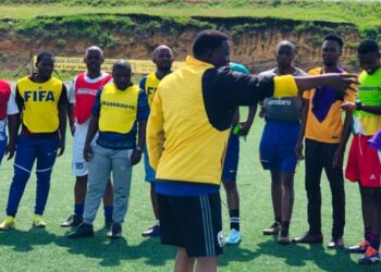 Participants take part in an Eswatini Football Association coaching training session. Photo credit: EFA