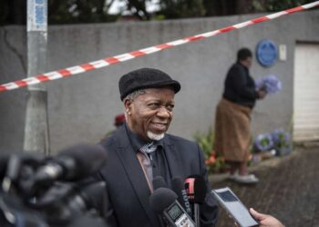 Reverend Kenneth Meshoe speaks to the media outside the former home of South African anti-apartheid icon Desmond Tutu, 27 December 2021, in Soweto. Tutu, described as the country's moral compass, died on 26 December, aged 90. Picture: Michel Bega