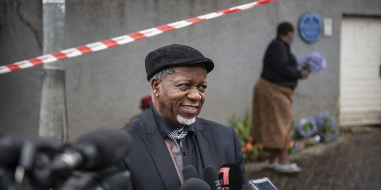 Reverend Kenneth Meshoe speaks to the media outside the former home of South African anti-apartheid icon Desmond Tutu, 27 December 2021, in Soweto. Tutu, described as the country's moral compass, died on 26 December, aged 90. Picture: Michel Bega