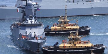 A Russian vessel arrives at the Simon's Town Naval base ahead of the BRICS Plus countries which include China, Russia and Iran for a joint naval exercises in South Africa's, in Cape Town, South Africa, January 9, 2026. REUTERS/Esa Alexander