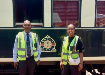 Tsebo Manale of D12 Travel with Rovos Rail operational manager Joe during her visit to the luxury train’s base in Pretoria, South Africa. Photo credit: Tsebo Manale Facebook page