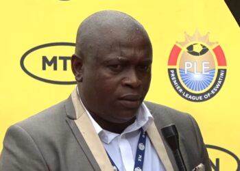 Highlanders coach Ernest Mavuso speaks to reporters after Sunday’s derby loss to Mbabane Swallows.