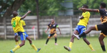Manzini Sundowns FC players celebrate a moment during their MulaSport National First Division clash against Magwanyana FC on Sunday, 28 December 2025. Photo by Premier League of Eswatini