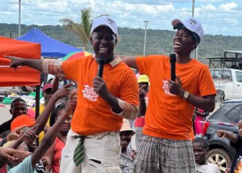 Gogo and S’lwane engaging audiences during a brand activation in Mbabane. Photo by Gogo Eswatini MM.