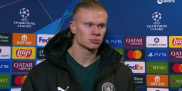 Erling Haaland addresses responsibility for City’s Bodo/Glimt defeat during an interview with TNT Sports. Photo credit: Screengrab of TNT Sports interview