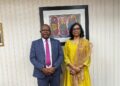 Minister of Commerce, Industry and Trade Manqoba Khumalo with Dr Ruth Kattumuri, Senior Director at The Commonwealth, during a courtesy call in Mbabane to discuss collaboration on Special Economic Zones, trade, investment, and the hemp and cannabis sector.
