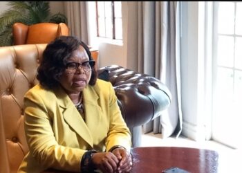 The Minister for Tourism and Environmental Affairs, Hon. Jane Mkhonta-Simelane, addresses the media on community preparedness amid ongoing heavy rains in Eswatini.