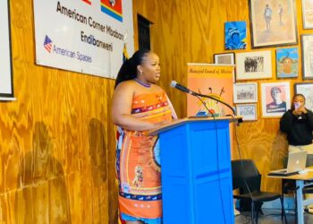 HRH Princess Sakhizwe addressing stakeholders during the MoU signing ceremony for the Made in Eswatini initiative at the American Corner, Mbabane Library. Photo by Khulekile Mhlanga