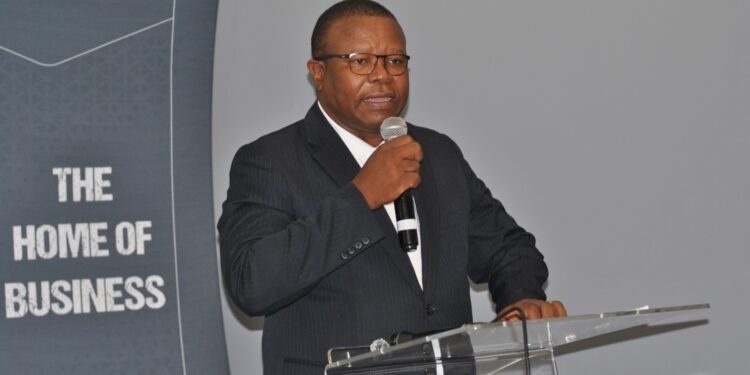 Minister of Commerce, Industry, and Trade Manqoba Khumalo making his remarks during the Business Eswatini 2026 Annual Reflections. Photo supplied
