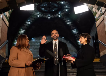 Zohran Mamdani is sworn in as mayor of New York City at Old City Hall Station, New York, U.S., Thursday, Jan 1st 2026. Amir Hamja/Pool via REUTERS