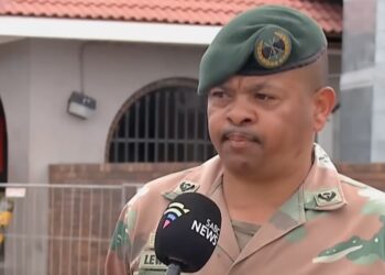 SANDF spokesperson Major Carl Lewis addressing the SABC during a video interview. Photo credit: screengrab from the interview.