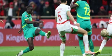 Senegal’s Pape Gueye scores the opener [Amr Abdallah Dalsh/Reuters]