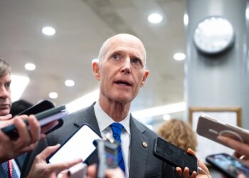 Florida Sen. Rick Scott speaks to reporters as he arrives in the U.S. Capitol for a vote on Tuesday, January 06, 2026. Bill Clark/CQ-Roll Call, Inc via Getty Images