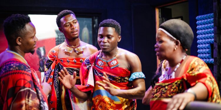 Cy Ndukwemnyama, Sancheziey Salukazana and Lodanda captured in studio during the recording of the Siyabonga Gogo remix. Photo by Sancheziey Salukazana.