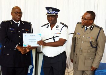 A Station Commander receives their certificate at the conclusion of the 2026 Station Commanders’ Workshop at Matsapha Police Academy. Photo credit: Royal Eswatini Police Service