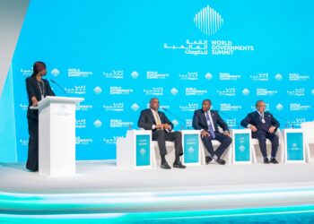 Prime Minister Russell Mmiso Dlamini addresses the panel discussion on tourism at the World Government Summit in Dubai.