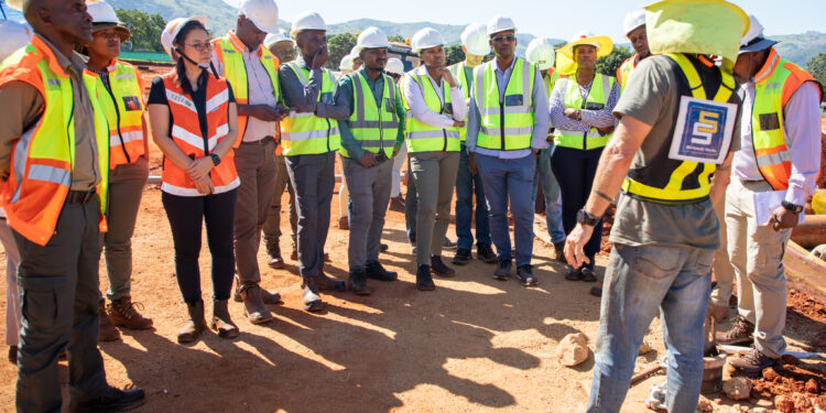 Representatives from the Central Bank of Eswatini and Bank of Mozambique meet at the CBE headquarters construction site in Ezulwini to review progress and share expertise. Photo credit: Central Bank of Eswatini