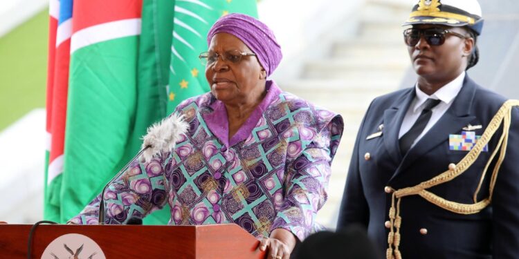 President Netumbo Nandi-Ndaitwah addresses the nation during a candlelight remembrance ceremony for the late Dr Sam Nujoma and Dr Hage Geingob.