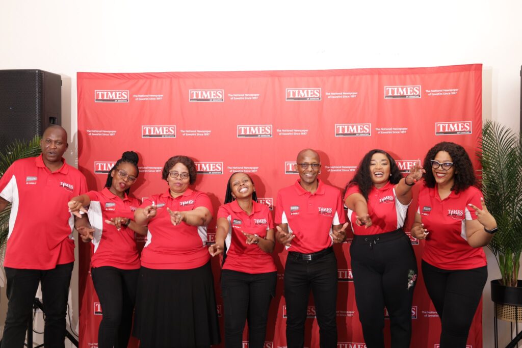 Times of Eswatini Managing Director Martin Dlamini, Editor, and other newspaper representatives pose at the launch of the country’s first-ever Half Marathon. Photo by Times of Eswatini