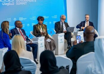 Savannah Maziya (centre) with fellow panelists at the World Government Summit in Dubai discussing the future of global innovation and AI legislation.
