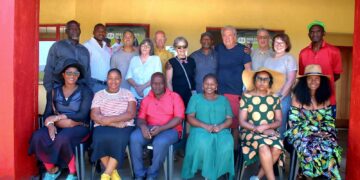 Mr. Rolf Dovle, main sponsor of the Lusabeni Livestock Project, joins Ms. Phindile Andile Nhleko-Makama, National Director of SOS Children’s Villages Eswatini, Mr. Frank Harvaal, and community members during a visit to the project in Lusabeni, Lubombo region.