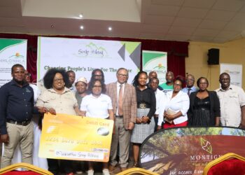 Honourable Minister Jane Mkhonta-Simelane poses with sponsors and partners at the launch of the 12th Mahamba Gorge Hiking Sport.