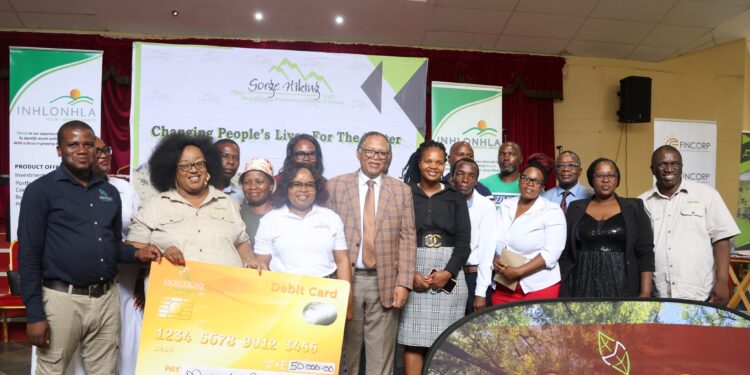 Honourable Minister Jane Mkhonta-Simelane poses with sponsors and partners at the launch of the 12th Mahamba Gorge Hiking Sport.