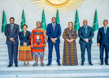 Prime Minister Russell Mmiso Dlamini, Minister of Foreign Affairs and International Cooperation Senator Pholile Shakantu, Minister of Labour and Social Security Phila Buthelezi, Eswatini’s Ambassador to Brussels His Excellency Sibusiswe Mngomezulu and other delegates during the 39th Ordinary Session of the African Union Summit in Addis Ababa, Ethiopia.