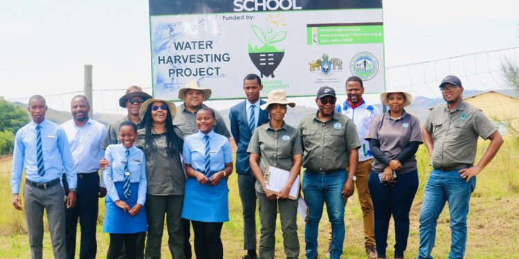 Board members of the Eswatini Environment Fund together with staff and learners of Thembelihle High School during a site visit to inspect the E150,000 water harvesting project at the school.