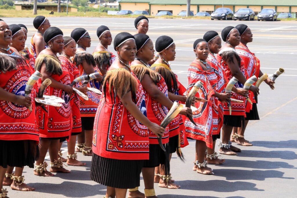 Members of the His Majesty’s Correctional Services Lutsango regiment during the farewell ceremony ahead of the Buganu Festival at Buhleni Royal Residence.