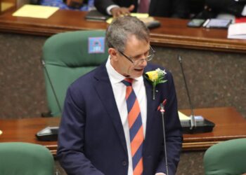 Finance Minister Neal Rijkenberg delivers the E36.92 billion national budget for the 2026 27 financial year in Mbabane.