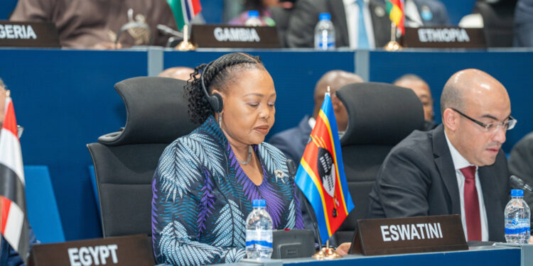 Minister for Foreign Affairs and International Cooperation Pholile Shakantu addressing the 1330th Meeting of the African Union Peace and Security Council