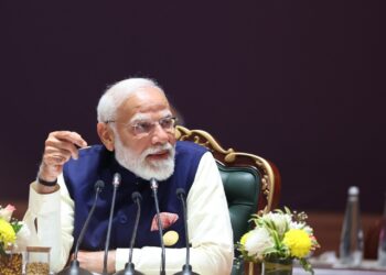 Narendra Modi during the CEO Roundtable at the AI Impact Summit, engaging global AI, technology, and innovation leaders on responsible AI, collaboration, and growth opportunities. Photo by X/@narendramodi