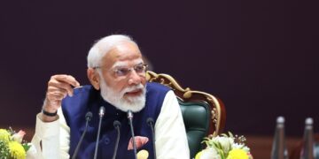 Narendra Modi during the CEO Roundtable at the AI Impact Summit, engaging global AI, technology, and innovation leaders on responsible AI, collaboration, and growth opportunities. Photo by X/@narendramodi