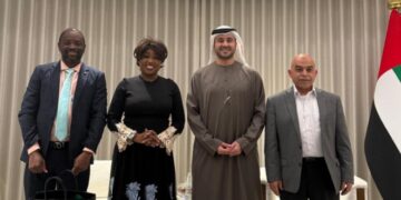 Honourable Savannah Maziya, Minister for ICT, meets with Global South Utilities CEO Ali Alshimmari and senior management during a bilateral engagement at the World Government Summit in Dubai.