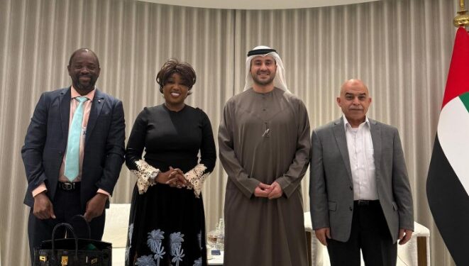 Honourable Savannah Maziya, Minister for ICT, meets with Global South Utilities CEO Ali Alshimmari and senior management during a bilateral engagement at the World Government Summit in Dubai.