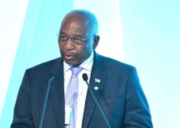 Prime Minister Ntsokoane Matekane of Lesotho addresses delegates at the Sustainable Impact Forum during the World Government Summit in Dubai.