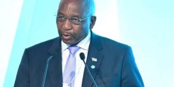 Prime Minister Ntsokoane Matekane of Lesotho addresses delegates at the Sustainable Impact Forum during the World Government Summit in Dubai.