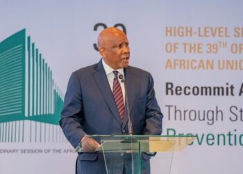 His Majesty King Letsie III addresses leaders and partners at the AU side event in Addis Ababa on child survival and nutrition.