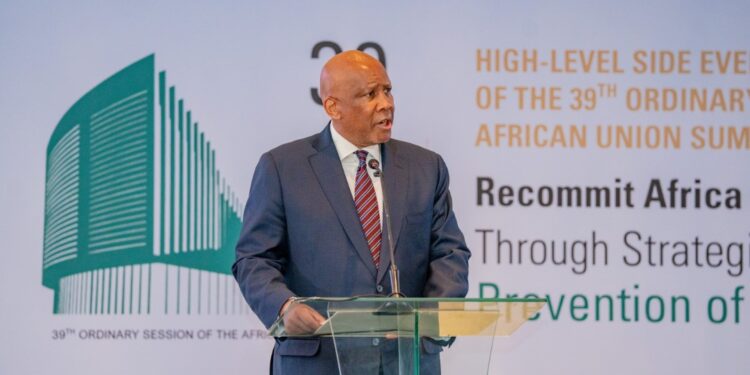 His Majesty King Letsie III addresses leaders and partners at the AU side event in Addis Ababa on child survival and nutrition.