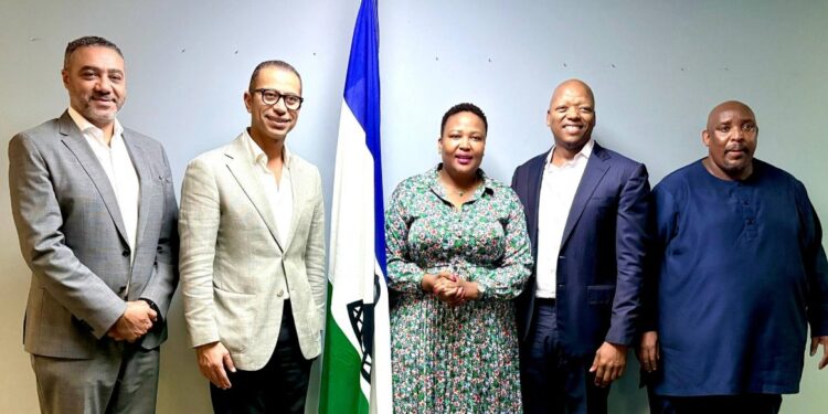 Honourable Nthati Moorosi poses for a group photo with Vodafone Group CEO Mohamed Abdelrehim and executives from Vodacom Group and Vodacom Lesotho following their meeting in Maseru on February 16, 2026.