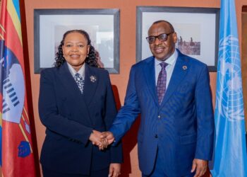 Foreign Affairs Minister Pholile Shakantu with Claver Gatete, United Nations Under Secretary General and Executive Secretary of the United Nations Economic Commission for Africa, during his working visit to Eswatini.