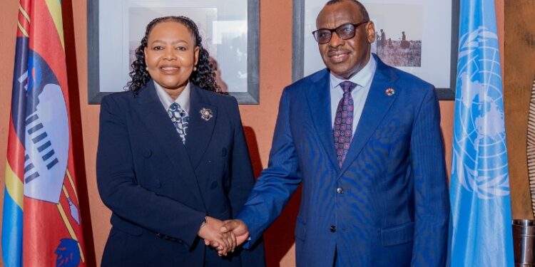 Foreign Affairs Minister Pholile Shakantu with Claver Gatete, United Nations Under Secretary General and Executive Secretary of the United Nations Economic Commission for Africa, during his working visit to Eswatini.