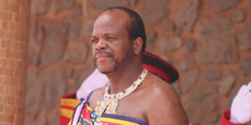 His Majesty King Mswati III arrives at Parliament in Lobamba for the official opening of the Third Session of the 12th Parliament.