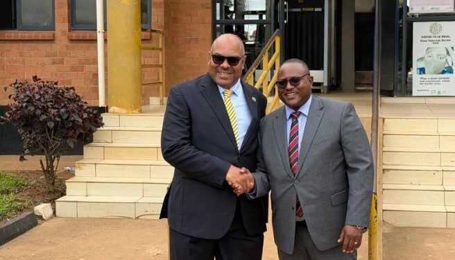 Honourable Ambassador Mahmoud Thabit Kombo and Honourable Mulambo Haimbe S.C during the joint ministerial visit at Tunduma/Nakonde OSBP on 23 February 2026.